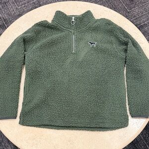Victoria's Secret Pink Olive Green Sherpa Quarter Zip